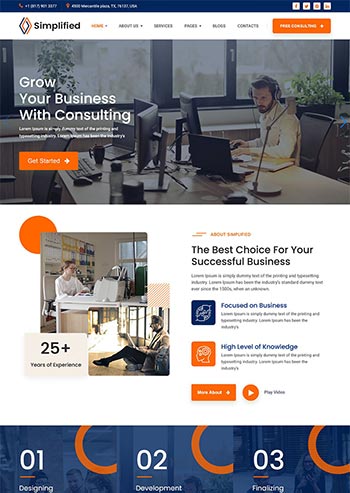 蓝色英文商业咨询服务网站