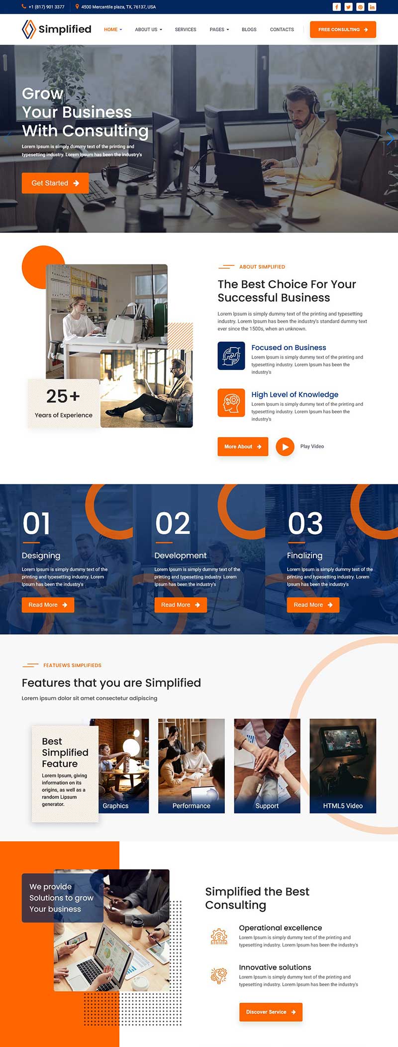 蓝色英文商业咨询服务网站(图1)